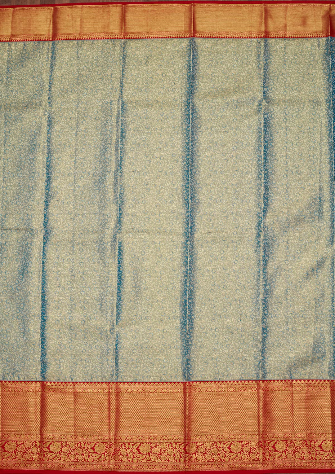 Peacock Blue Silk Jaal Zariwork Saree With Matching Blouse Piece