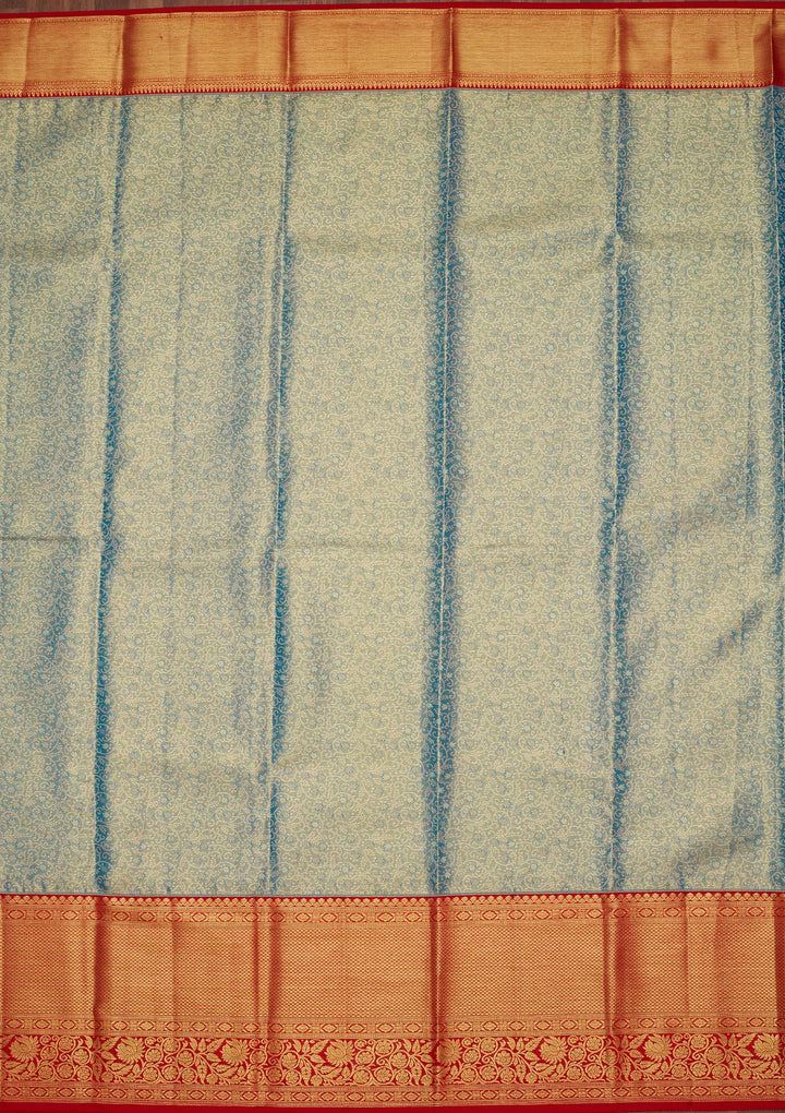 Peacock Blue Silk Jaal Zariwork Saree With Matching Blouse Piece