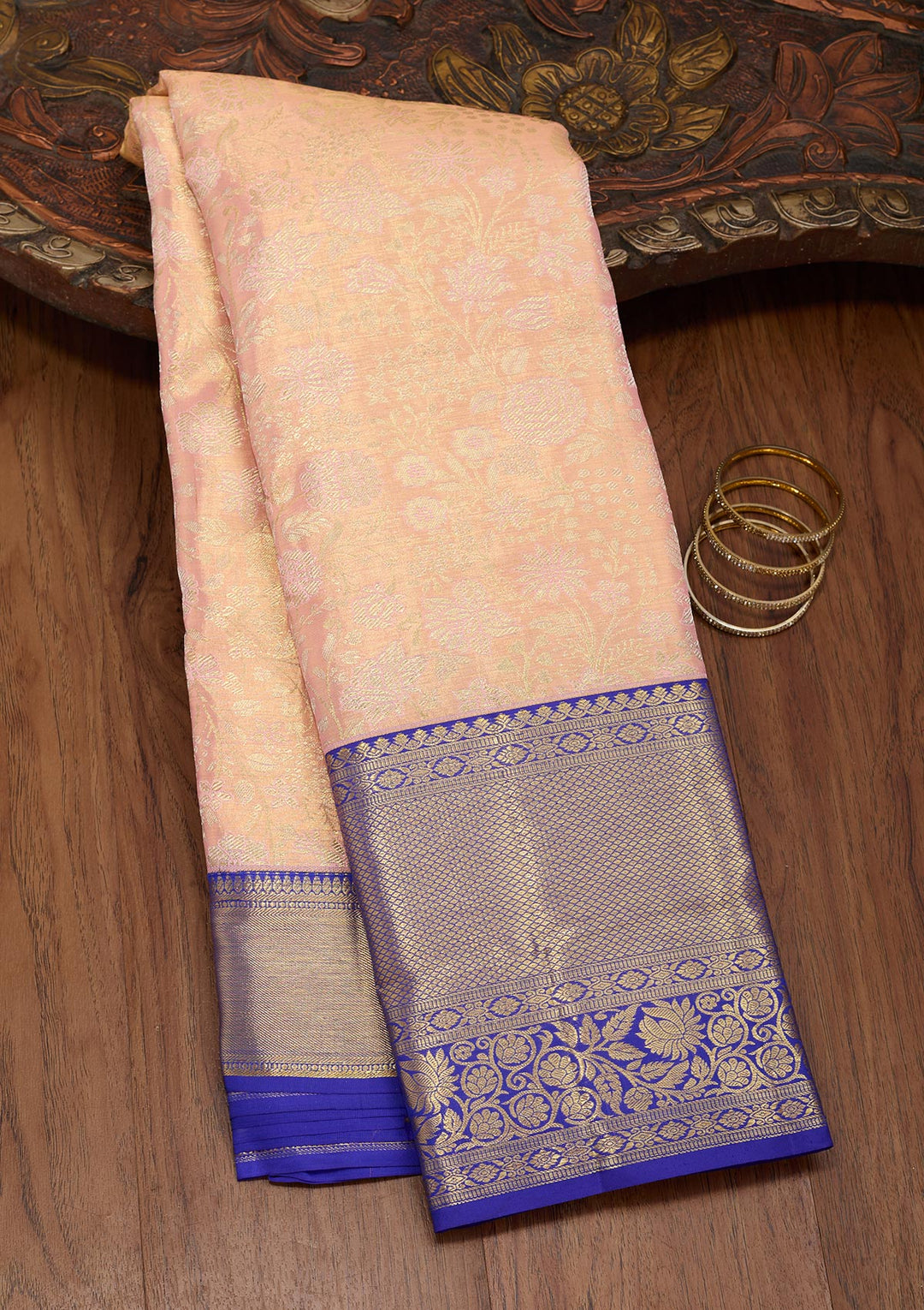 Peach Silk Jaal Saree With Matching Blouse Piece