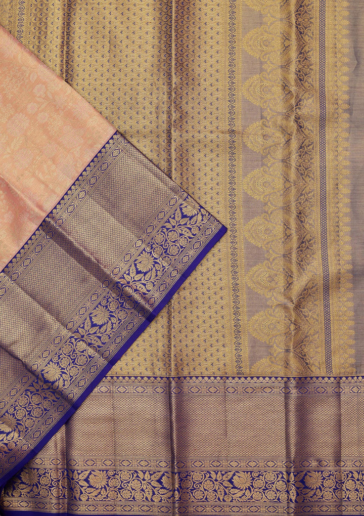 Peach Silk Jaal Saree With Matching Blouse Piece