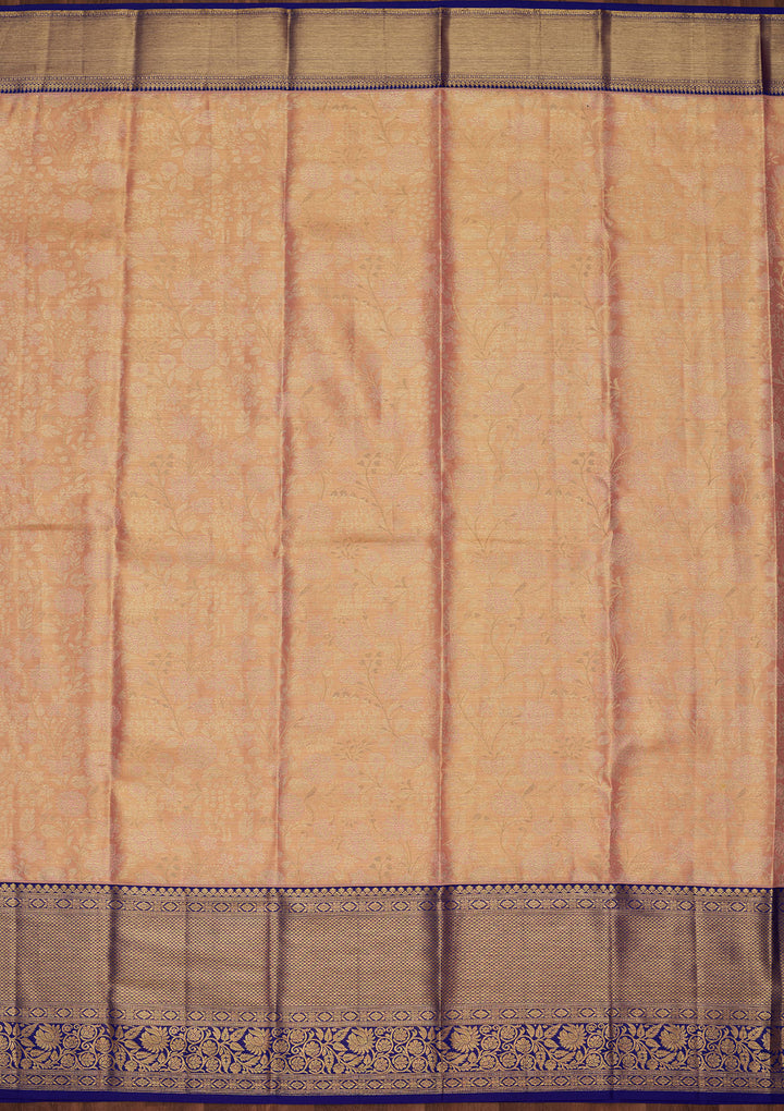Peach Silk Jaal Saree With Matching Blouse Piece
