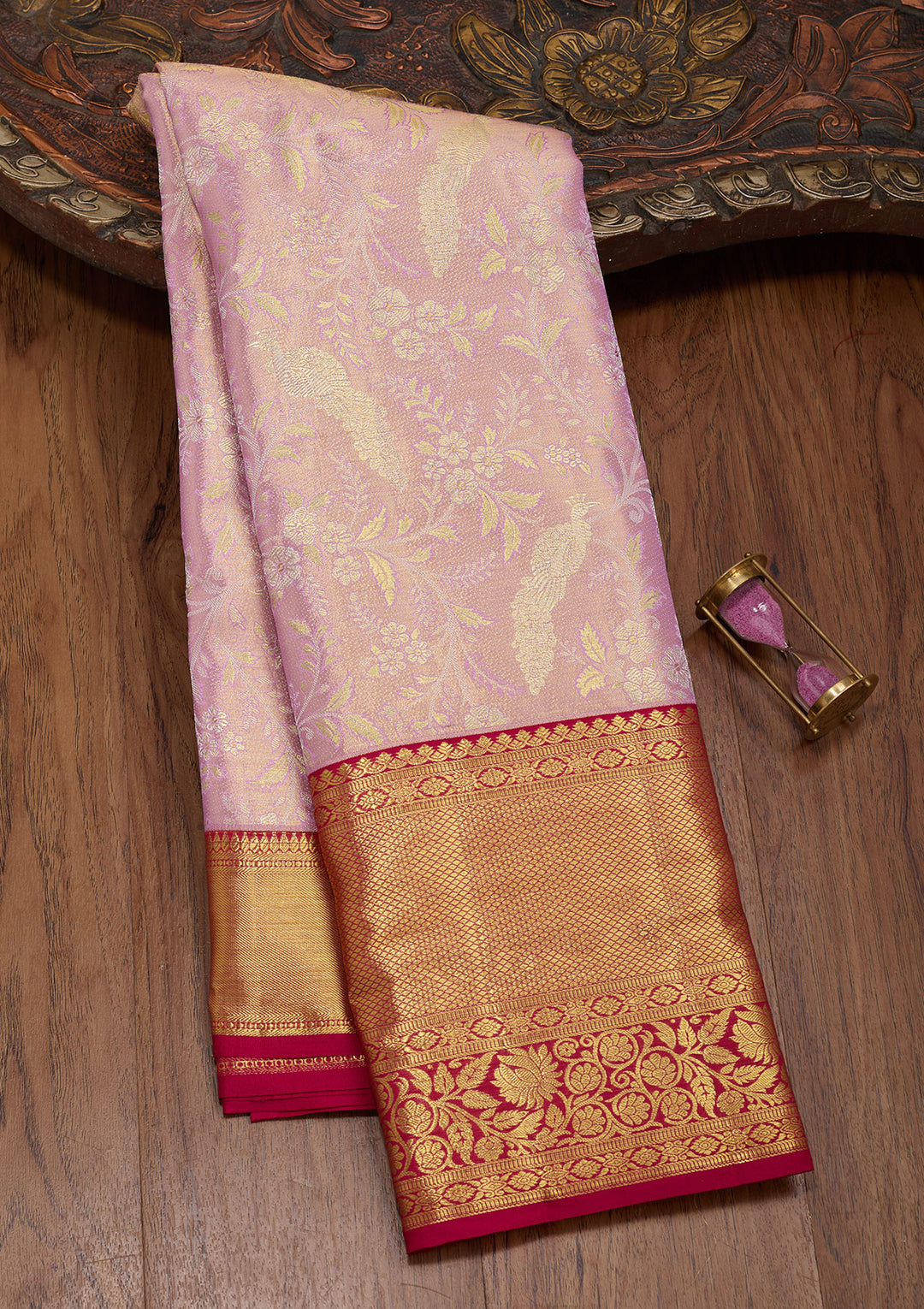 Lavender Silk Jaal Zariwork Saree With Matching Blouse Piece