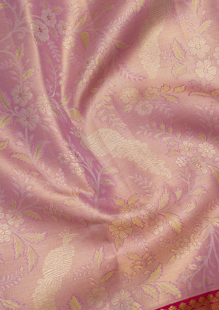 Lavender Silk Jaal Zariwork Saree With Matching Blouse Piece