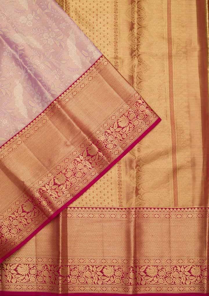 Lavender Silk Jaal Zariwork Saree With Matching Blouse Piece
