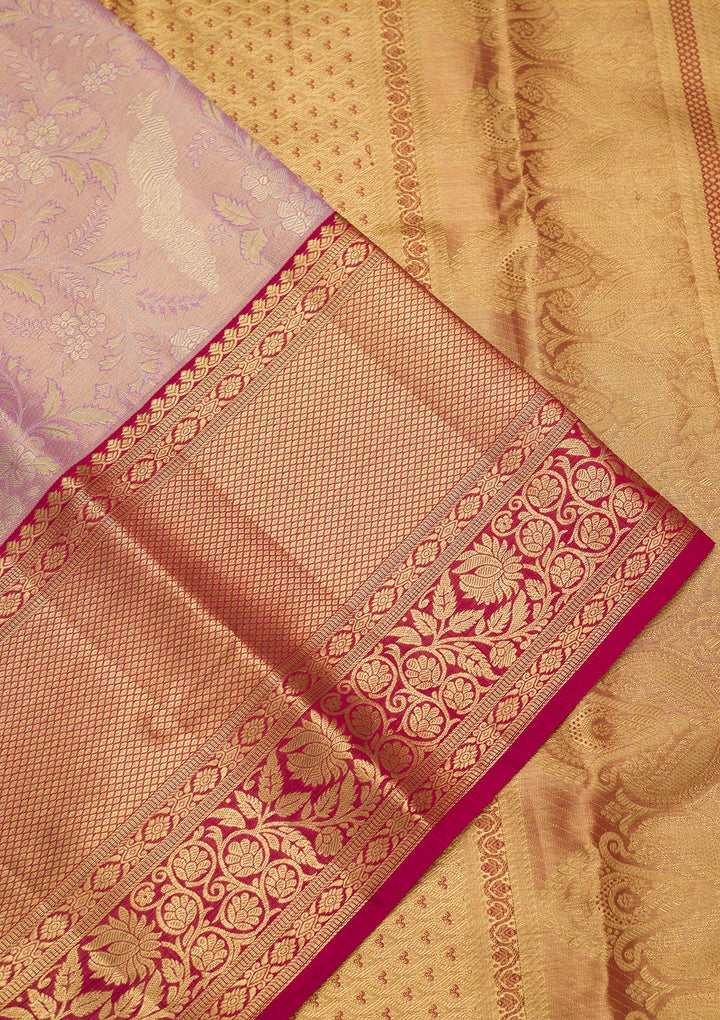 Lavender Silk Jaal Zariwork Saree With Matching Blouse Piece