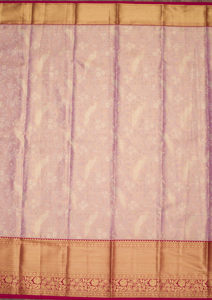 Lavender Silk Jaal Zariwork Saree With Matching Blouse Piece