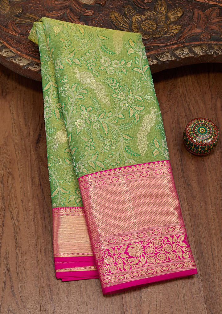 Mehandi Green Zariwork Tissue Silk Saree