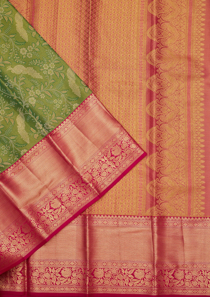Mehandi Green Zariwork Tissue Silk Saree