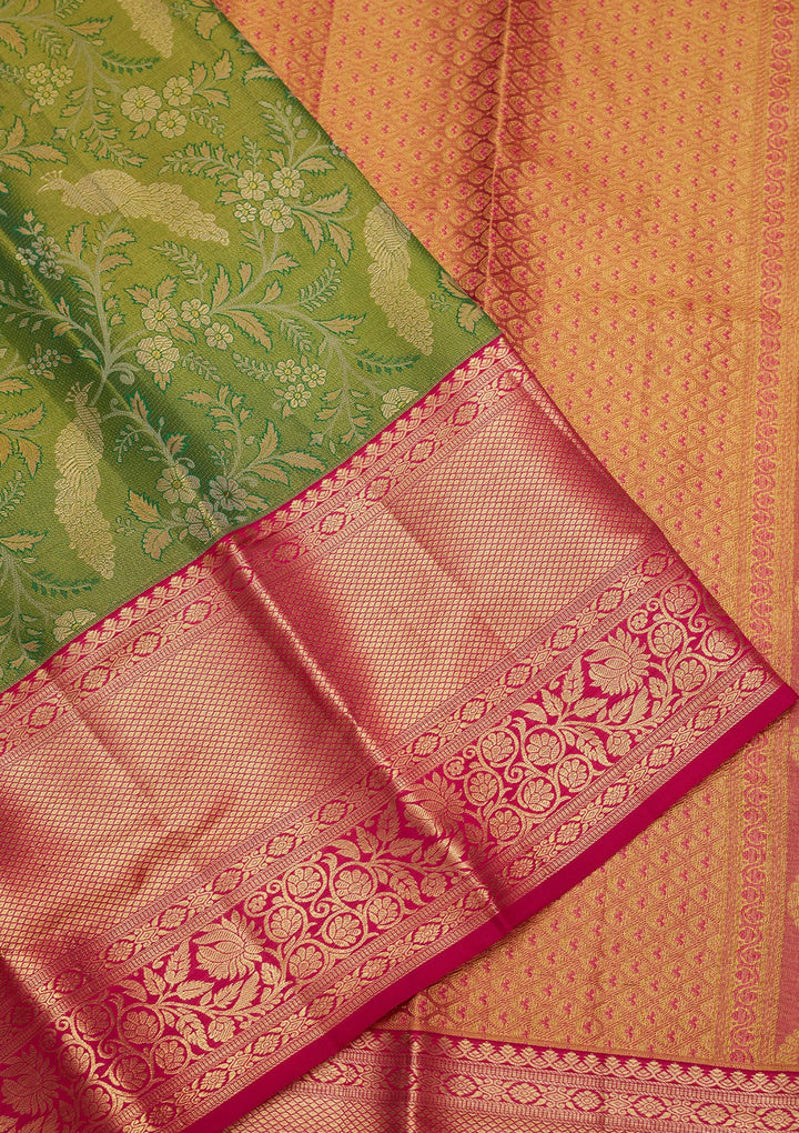 Mehandi Green Zariwork Tissue Silk Saree