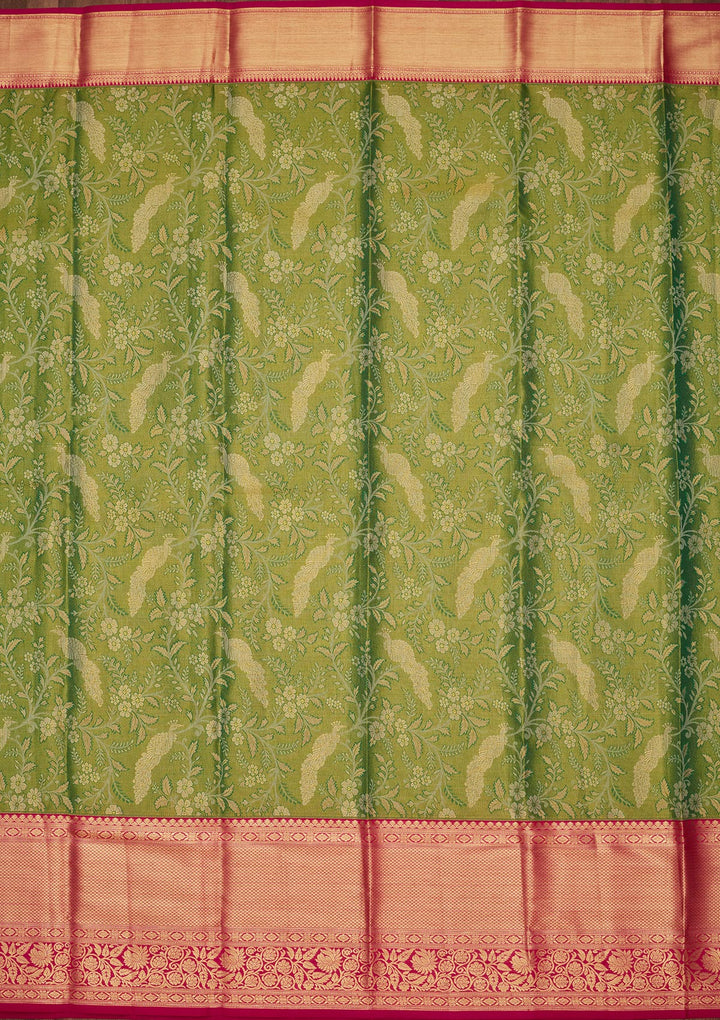 Mehandi Green Zariwork Tissue Silk Saree
