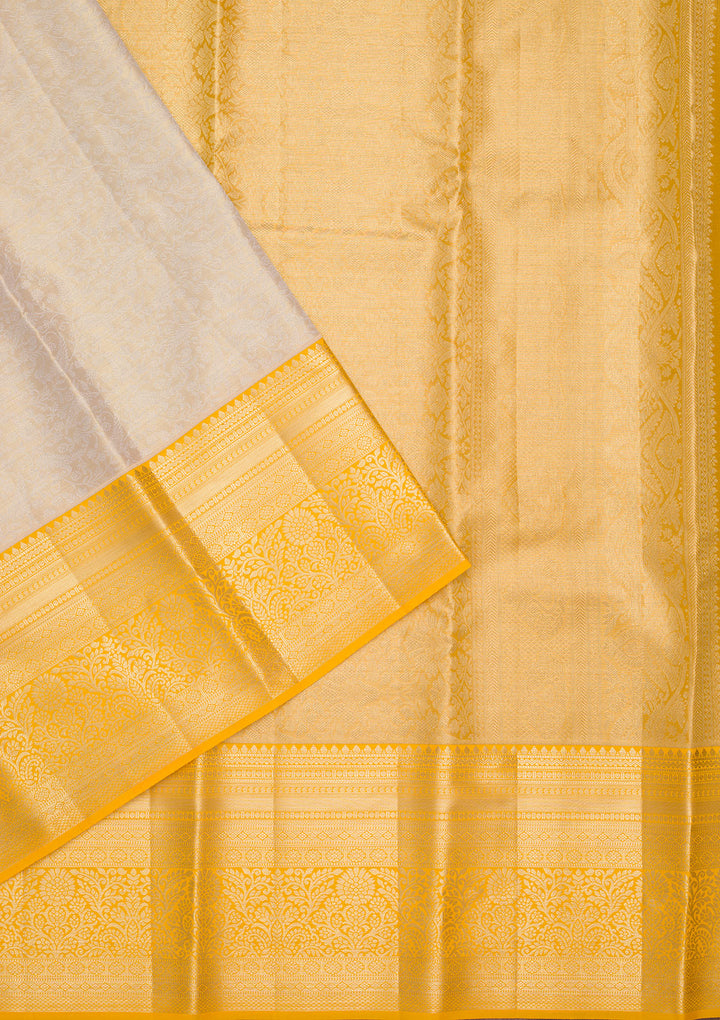 Cream Silk Jaal Zariwork Saree With Matching Blouse Piece