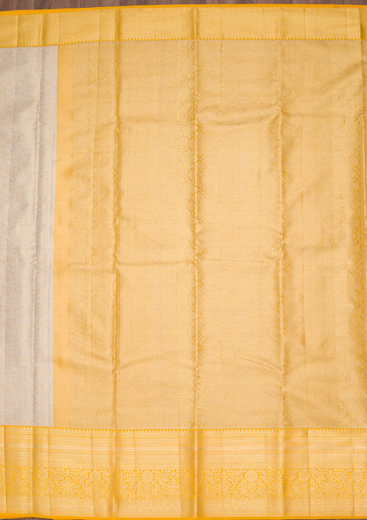 Cream Silk Jaal Zariwork Saree With Matching Blouse Piece