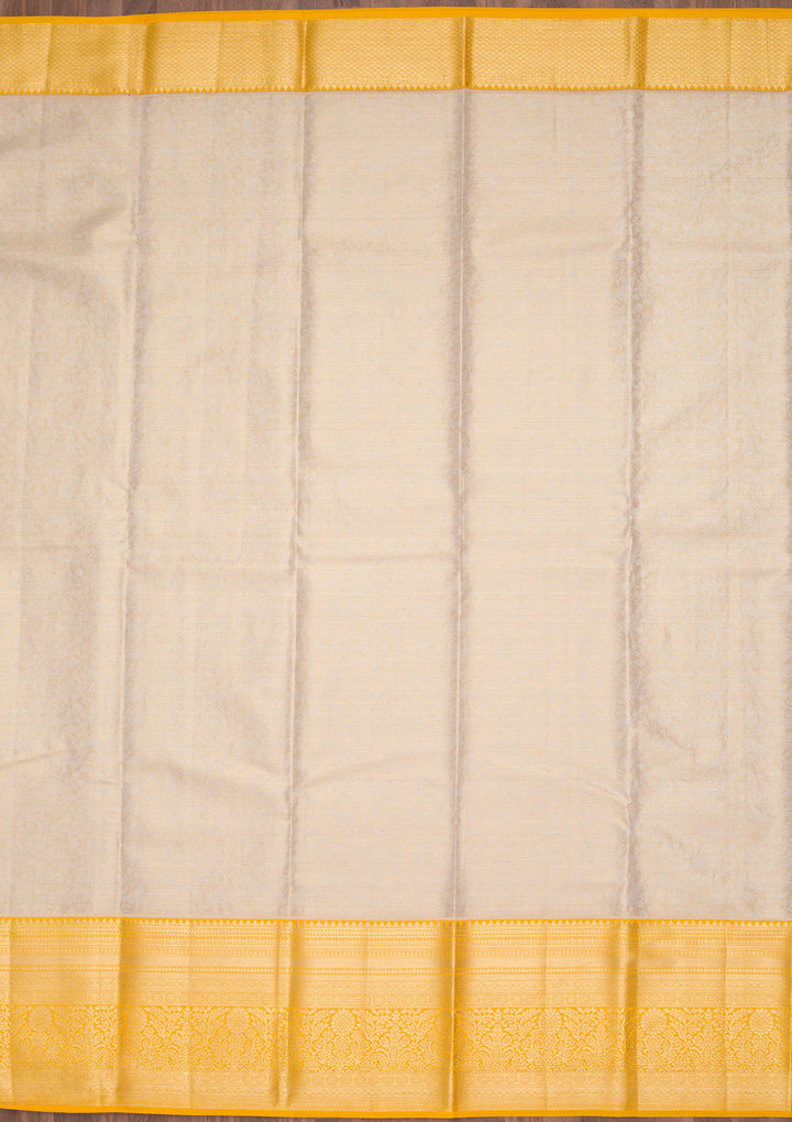 Cream Silk Jaal Zariwork Saree With Matching Blouse Piece