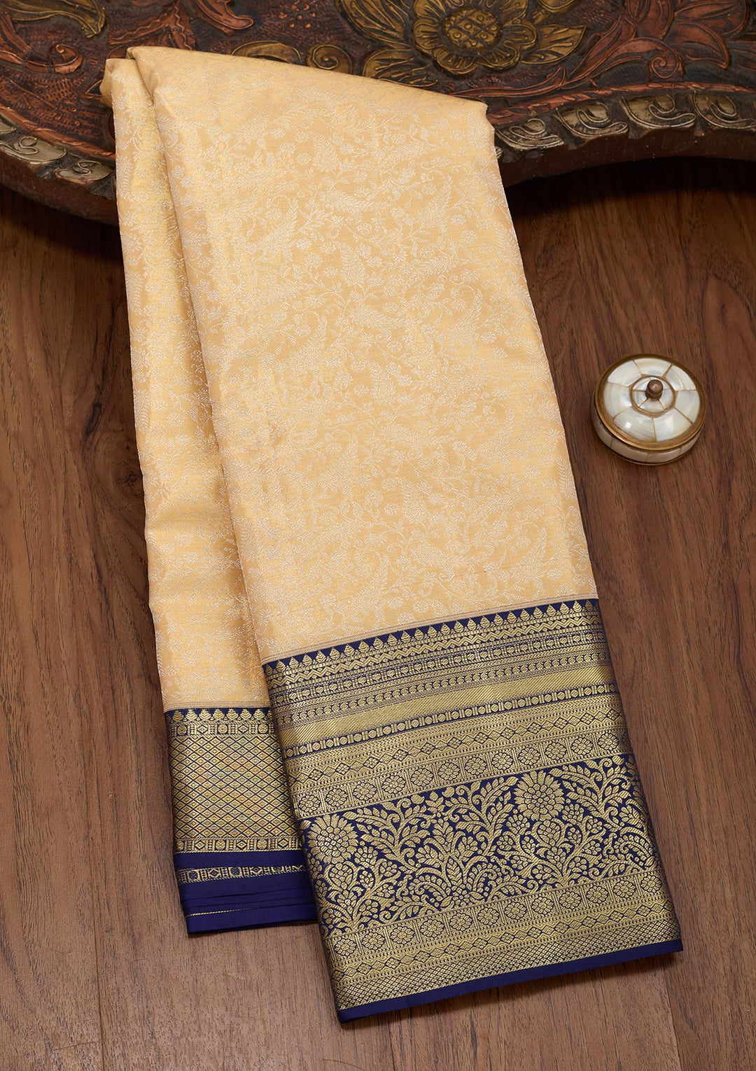 Gold Silk Jaal Saree With Matching Blouse Piece