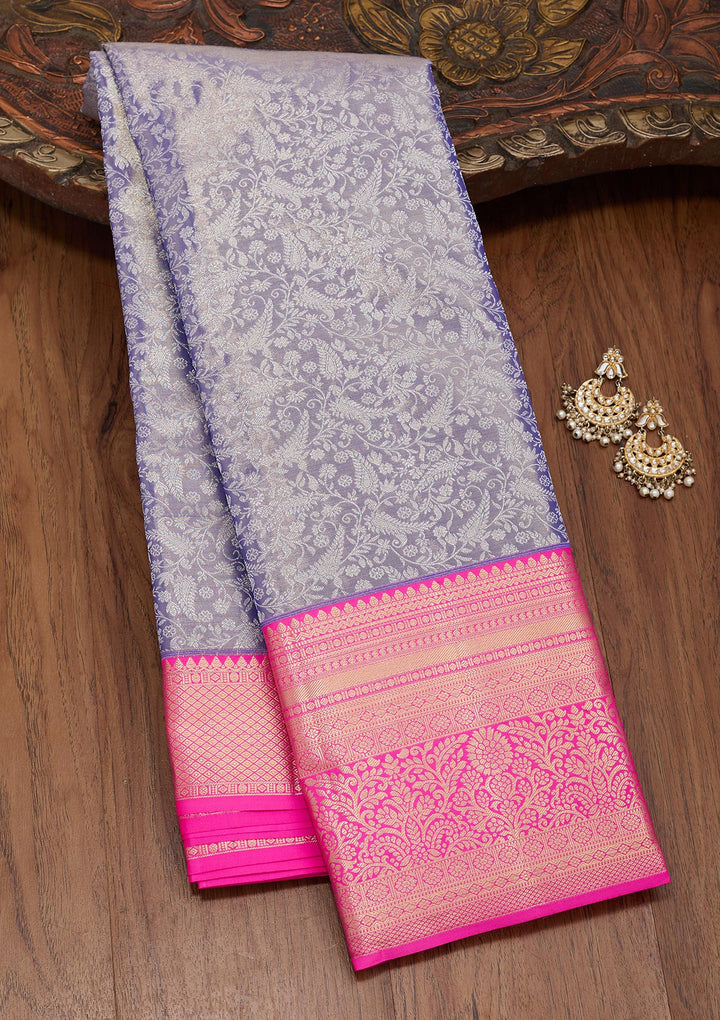 Dark Grey Silk Jaal Saree With Matching Blouse Piece