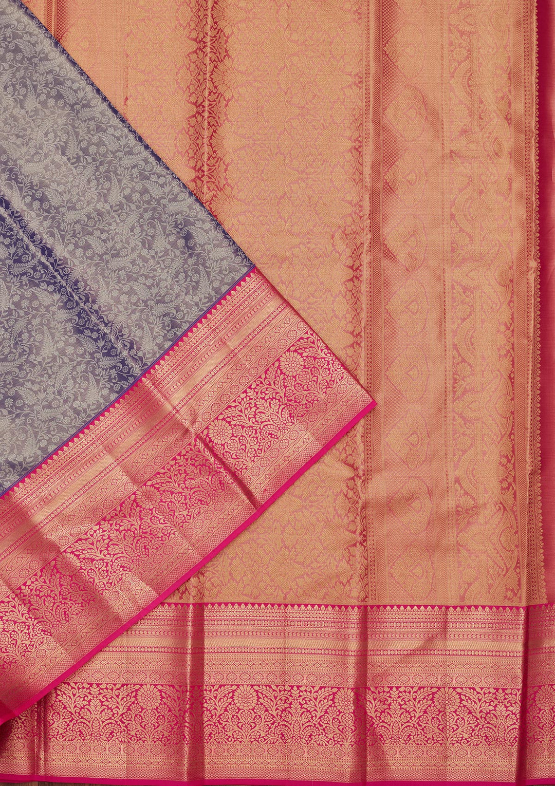 Dark Grey Silk Jaal Saree With Matching Blouse Piece