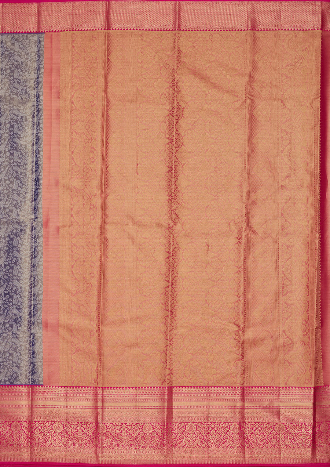 Dark Grey Silk Jaal Saree With Matching Blouse Piece