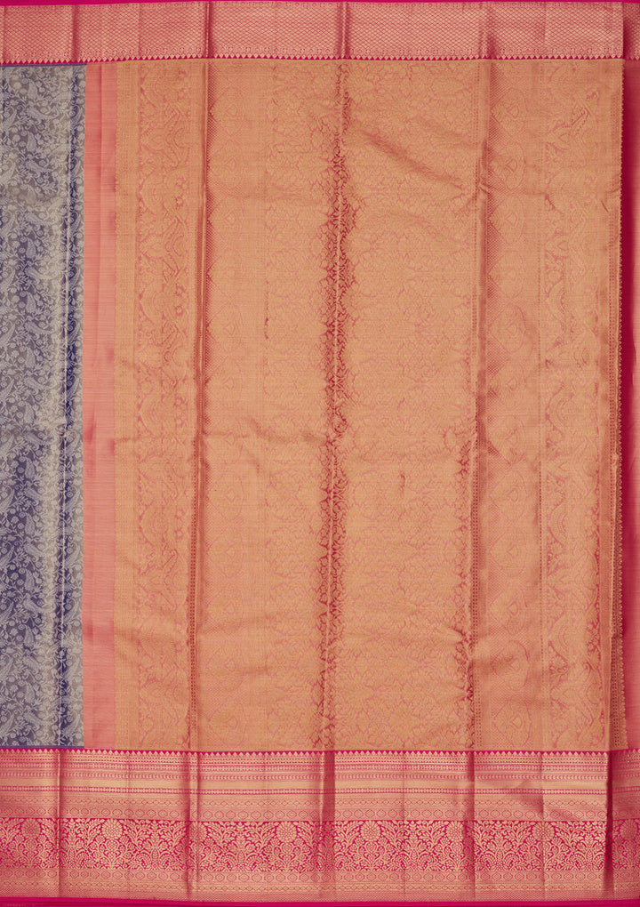 Dark Grey Silk Jaal Saree With Matching Blouse Piece