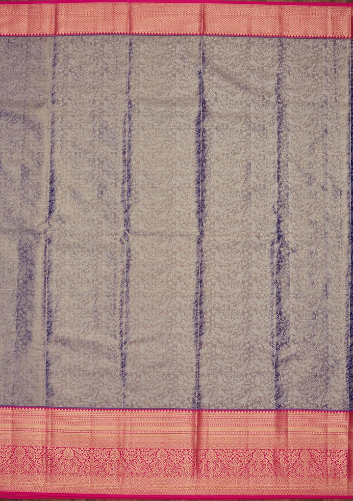 Dark Grey Silk Jaal Saree With Matching Blouse Piece