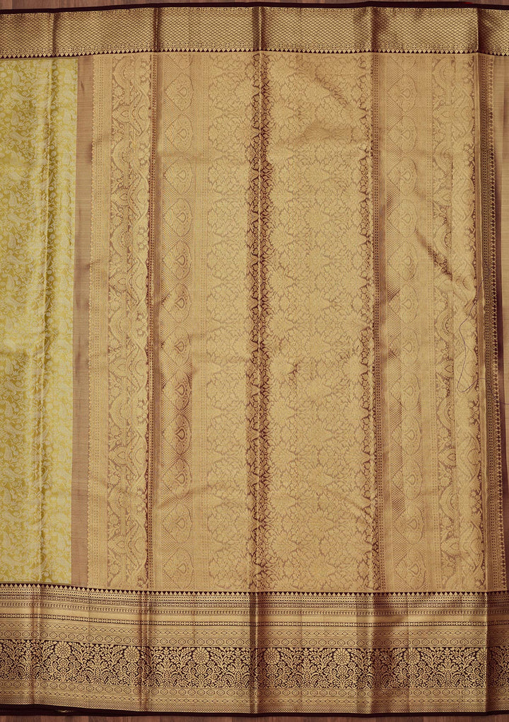 Mehendi Green Silk Jaal Saree With Matching Blouse Piece