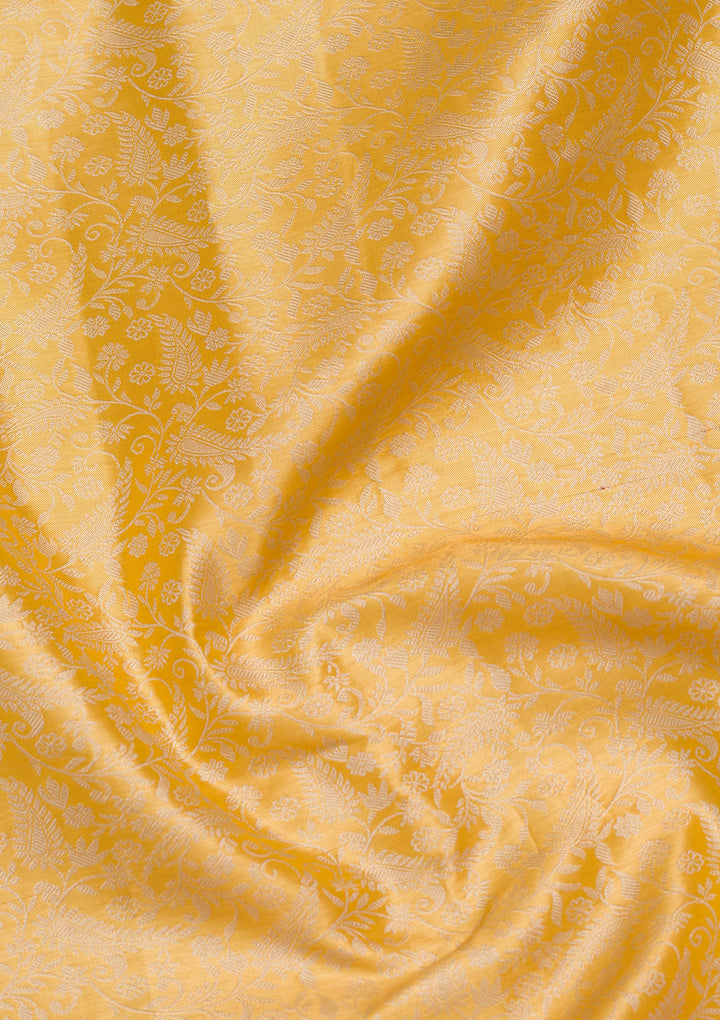 Mustard Yellow Silk Jaal Saree With Matching Blouse Piece