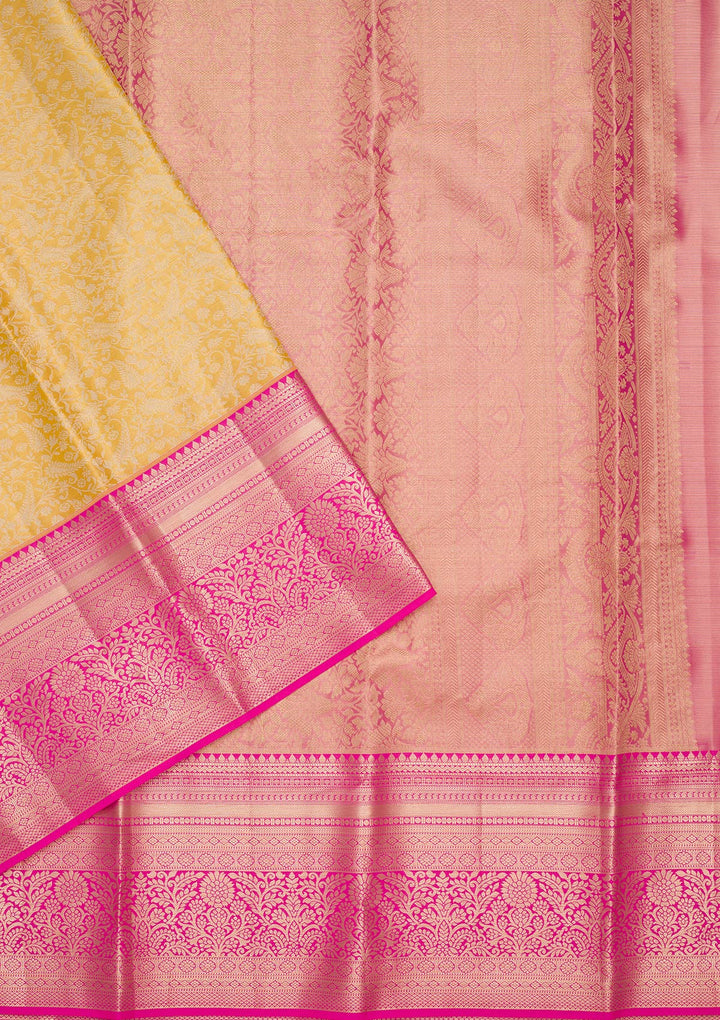 Mustard Yellow Silk Jaal Saree With Matching Blouse Piece