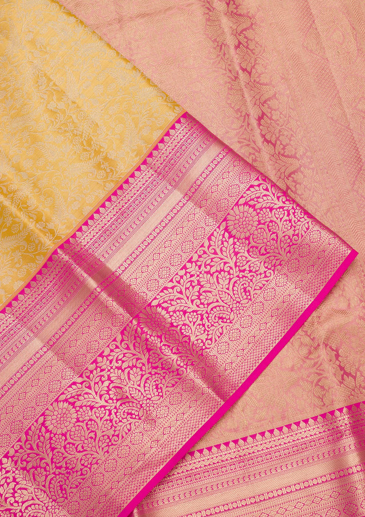 Mustard Yellow Silk Jaal Saree With Matching Blouse Piece