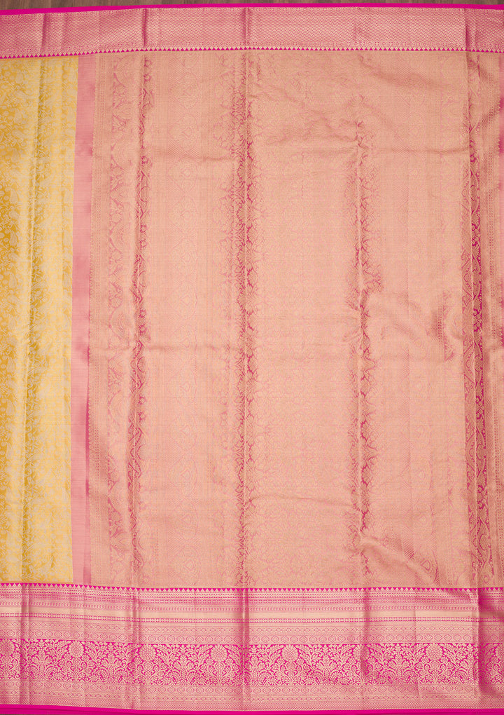 Mustard Yellow Silk Jaal Saree With Matching Blouse Piece