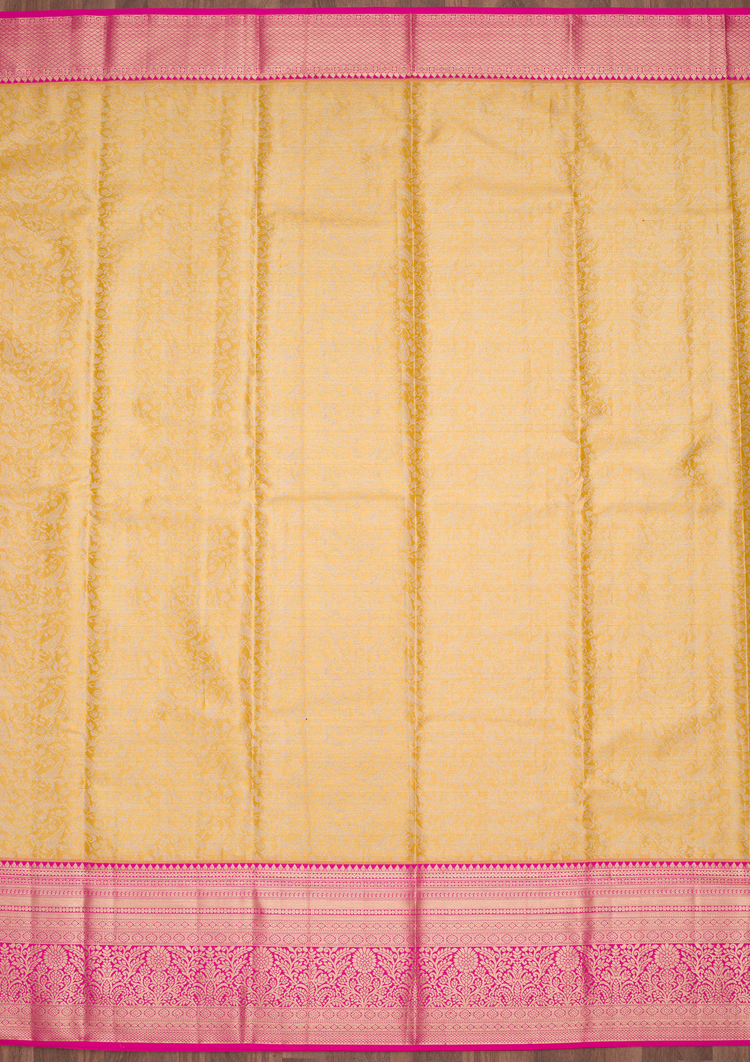 Mustard Yellow Silk Jaal Saree With Matching Blouse Piece
