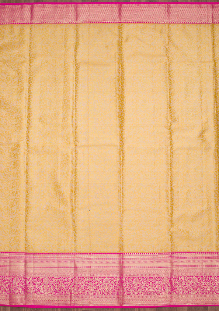 Mustard Yellow Silk Jaal Saree With Matching Blouse Piece