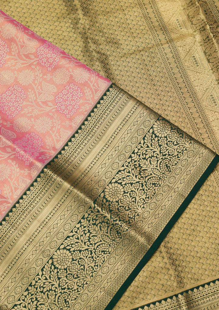 Mehendi Green Silk Jaal Saree With Matching Blouse Piece