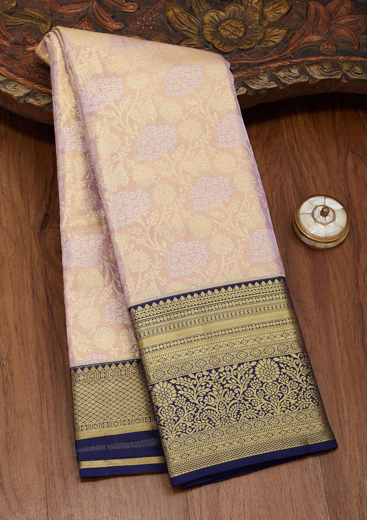 Peach Silk Jaal Saree With Matching Blouse Piece