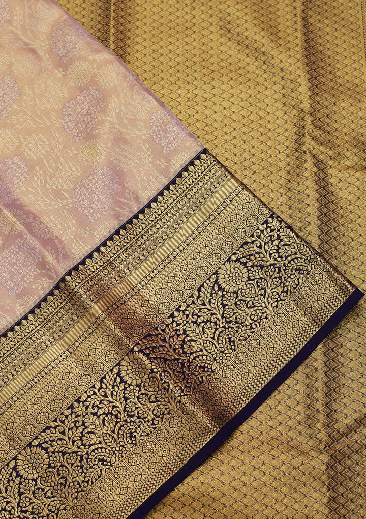 Peach Silk Jaal Saree With Matching Blouse Piece