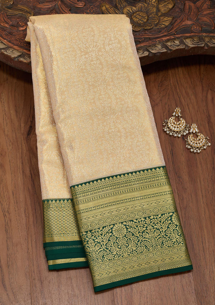 Gold Silk Jaal Zariwork Saree With Matching Blouse Piece