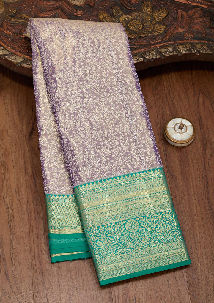 Grey Silk Jaal Zariwork Saree With Matching Blouse Piece