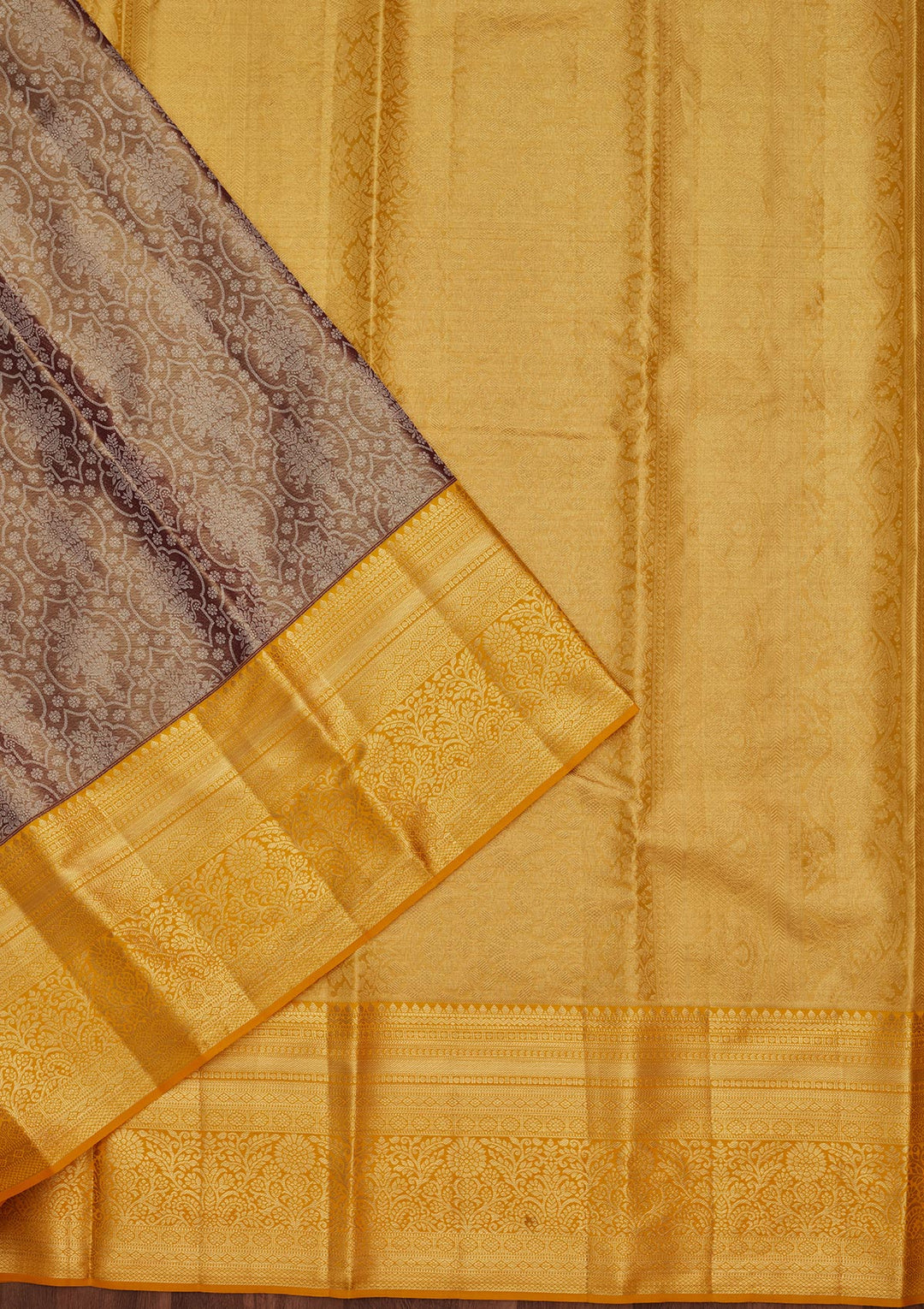 Brown Silk Jaal Zariwork Saree With Matching Blouse Piece