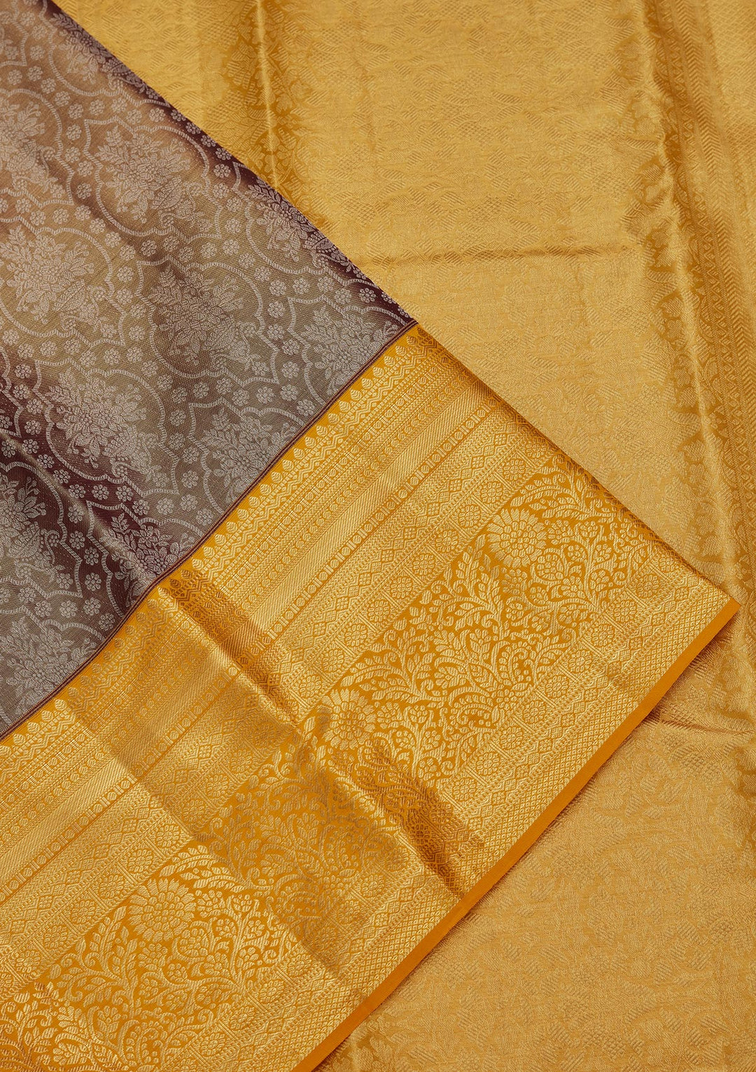 Brown Silk Jaal Zariwork Saree With Matching Blouse Piece