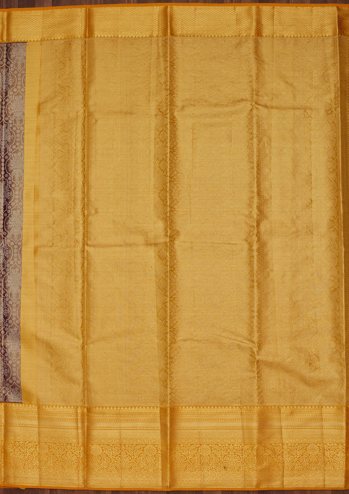 Brown Silk Jaal Zariwork Saree With Matching Blouse Piece