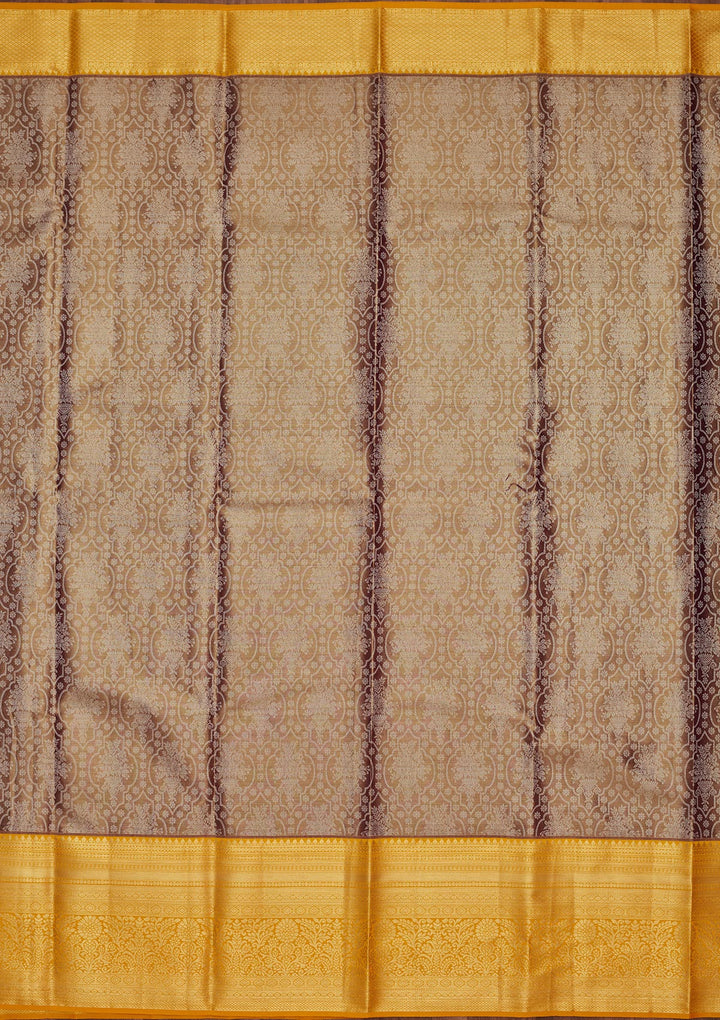 Brown Silk Jaal Zariwork Saree With Matching Blouse Piece