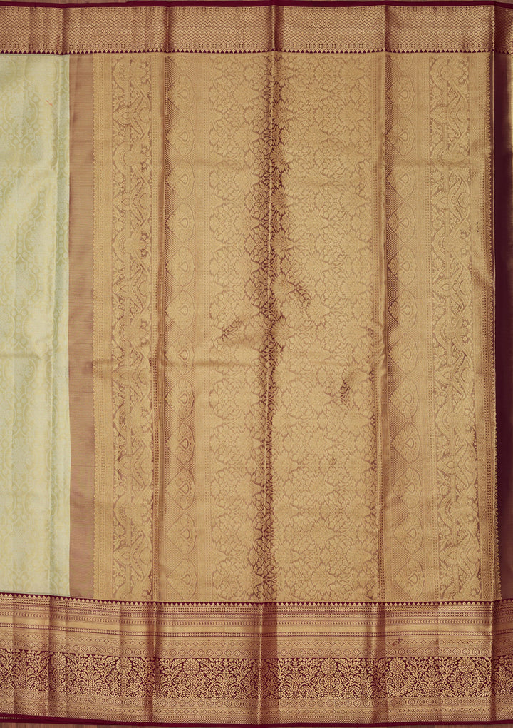 Pista Green Silk Jaal Saree With Matching Blouse Piece