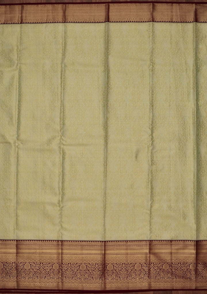 Pista Green Silk Jaal Saree With Matching Blouse Piece