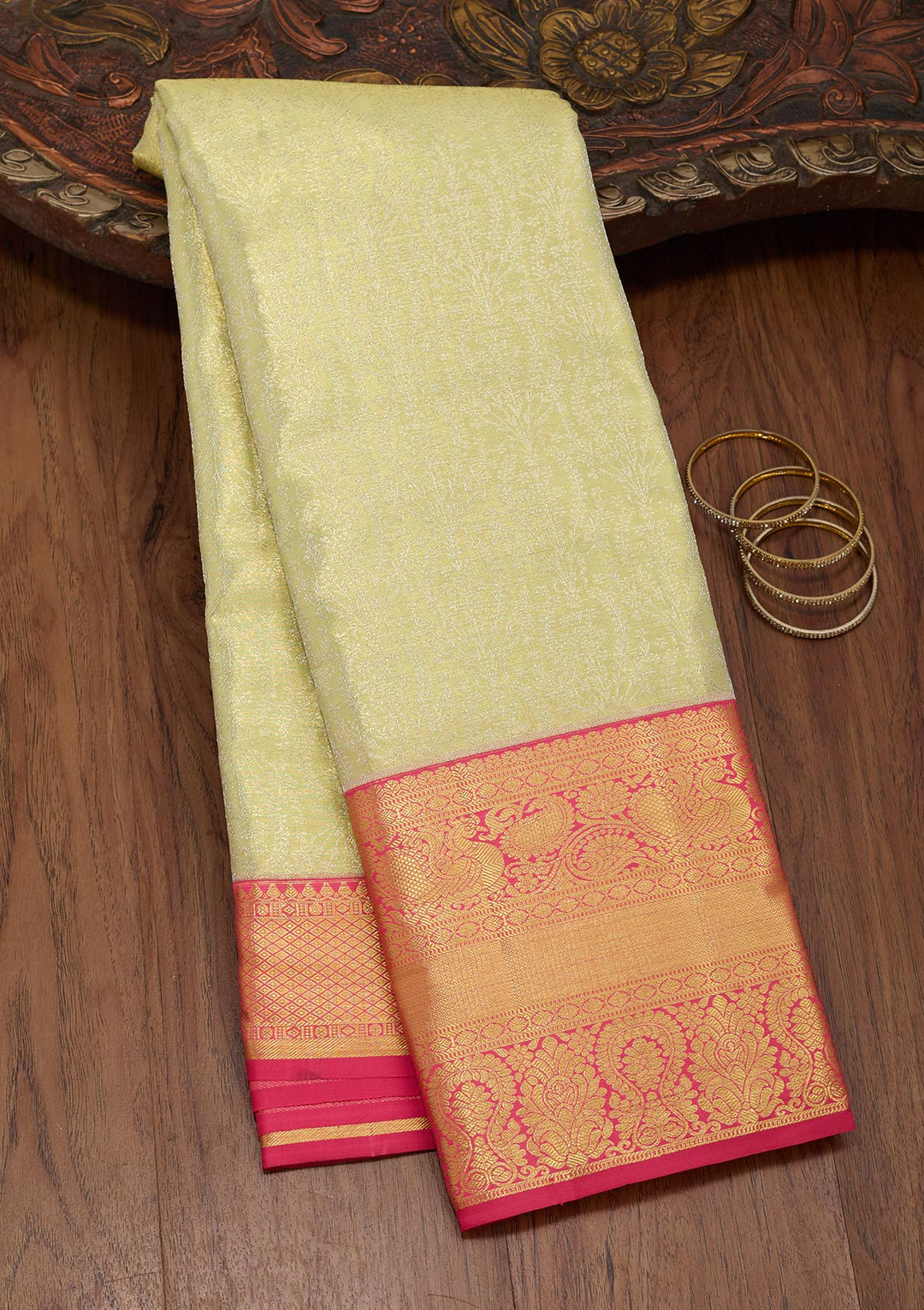 Pista Green Silk Jaal Saree With Matching Blouse Piece