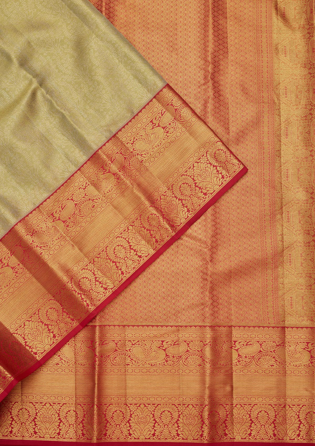 Pista Green Silk Jaal Saree With Matching Blouse Piece