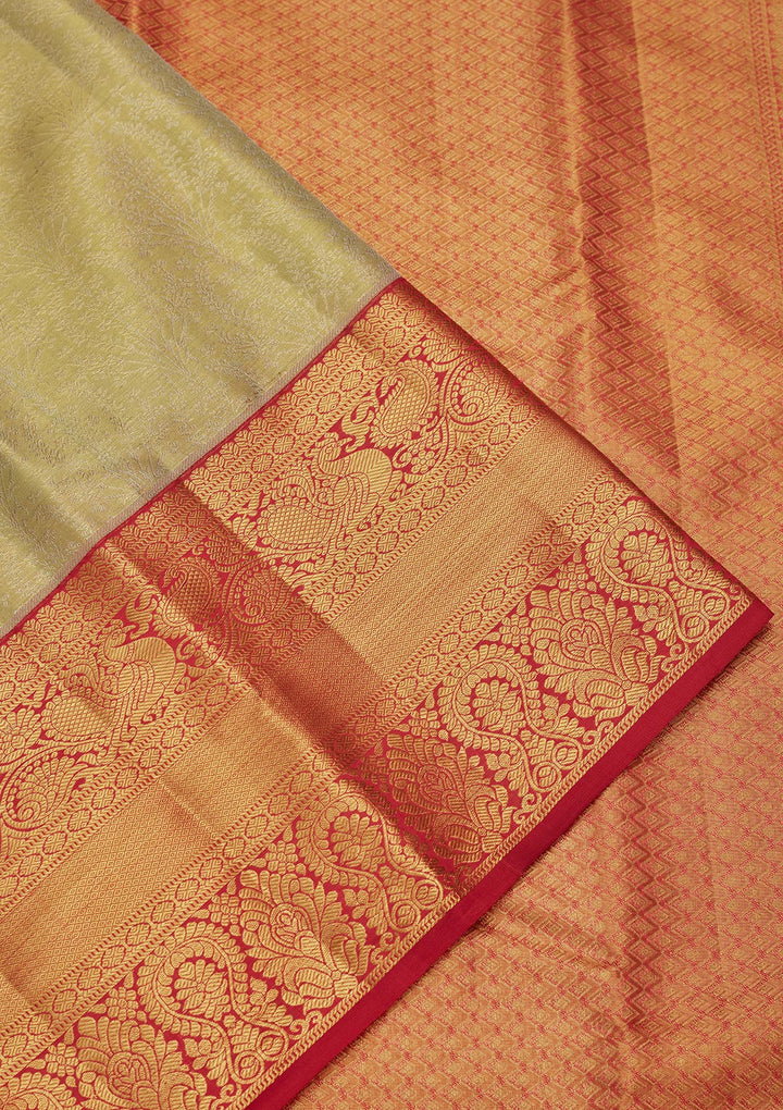 Pista Green Silk Jaal Saree With Matching Blouse Piece
