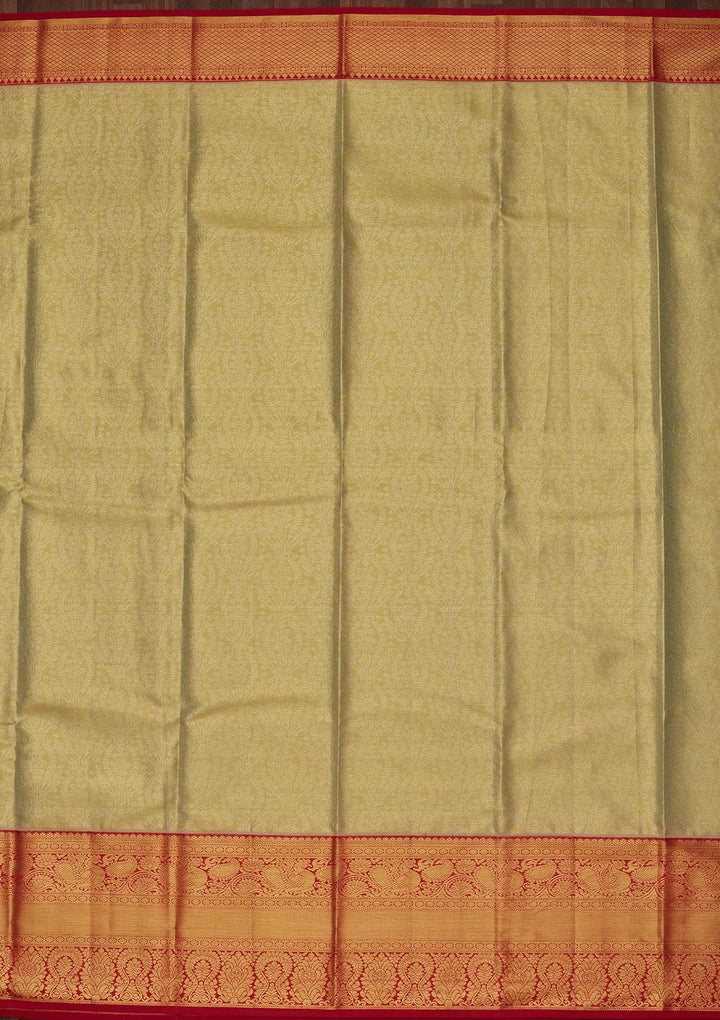 Pista Green Silk Jaal Saree With Matching Blouse Piece