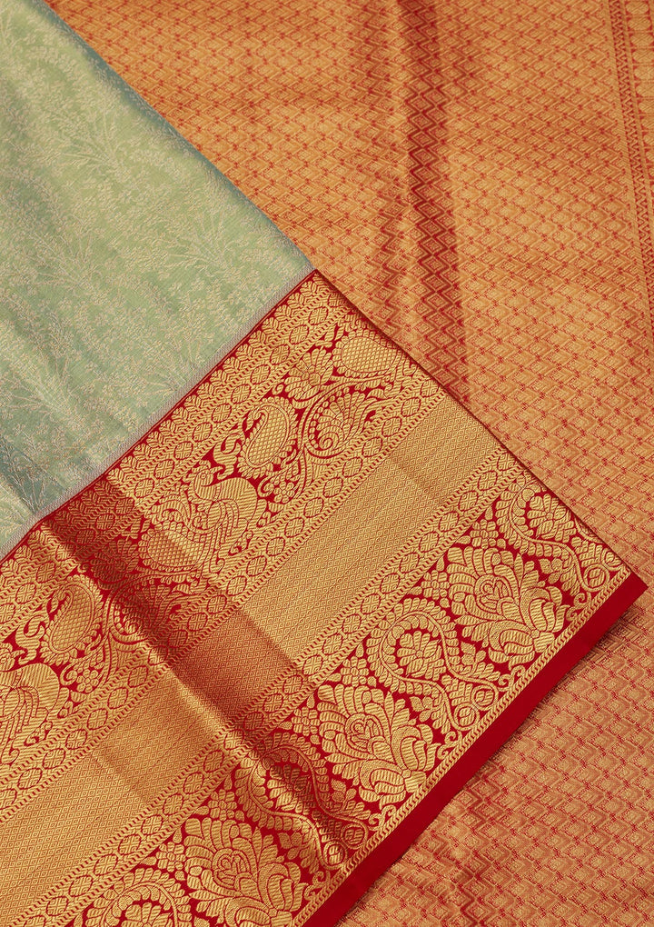 Sea Green Silk Jaal Saree With Matching Blouse Piece