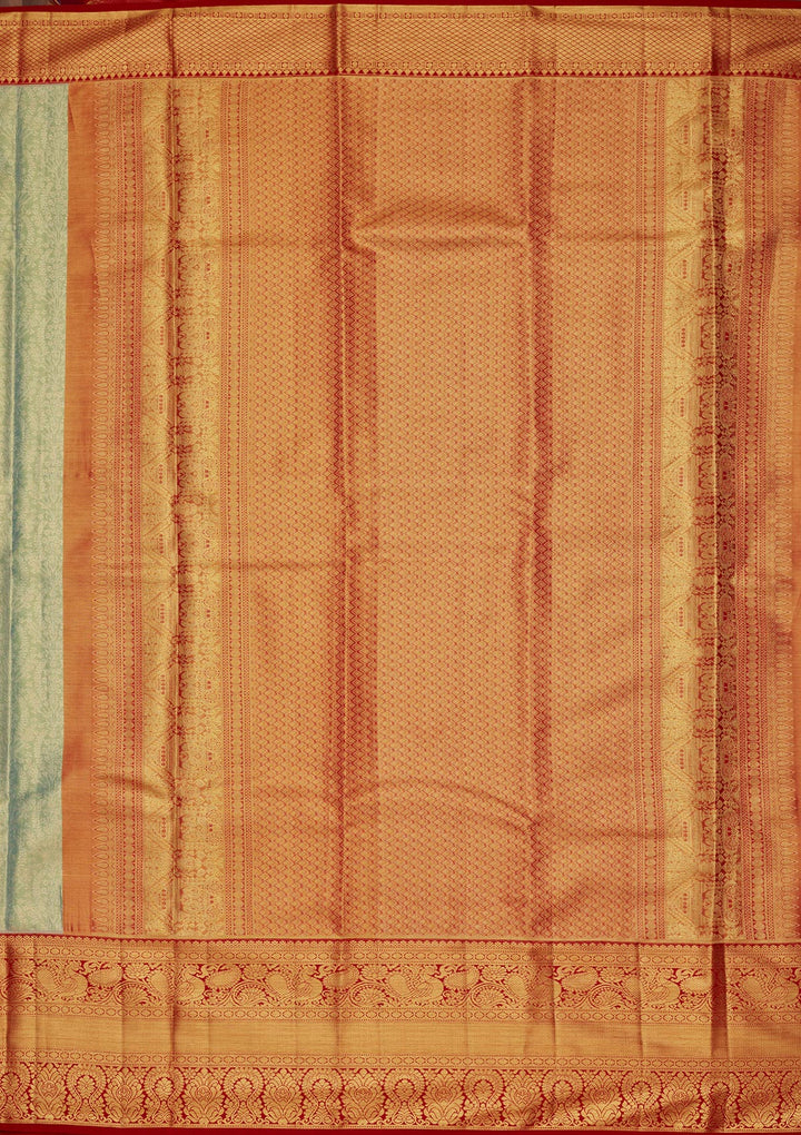 Sea Green Silk Jaal Saree With Matching Blouse Piece