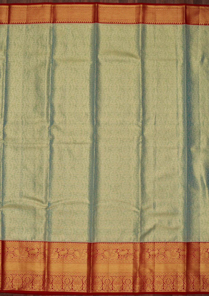 Sea Green Silk Jaal Saree With Matching Blouse Piece