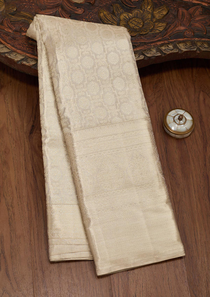 Gold Silk Jaal Zariwork Saree With Matching Blouse Piece