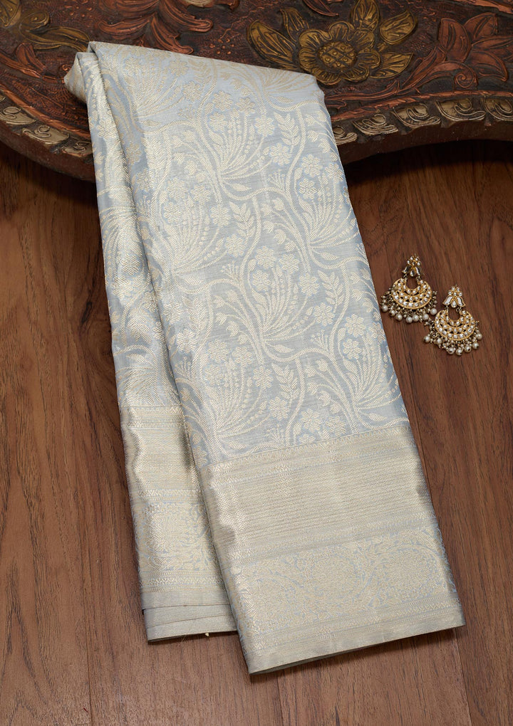 Silver Tissue Jaal Saree With Matching Blouse Piece